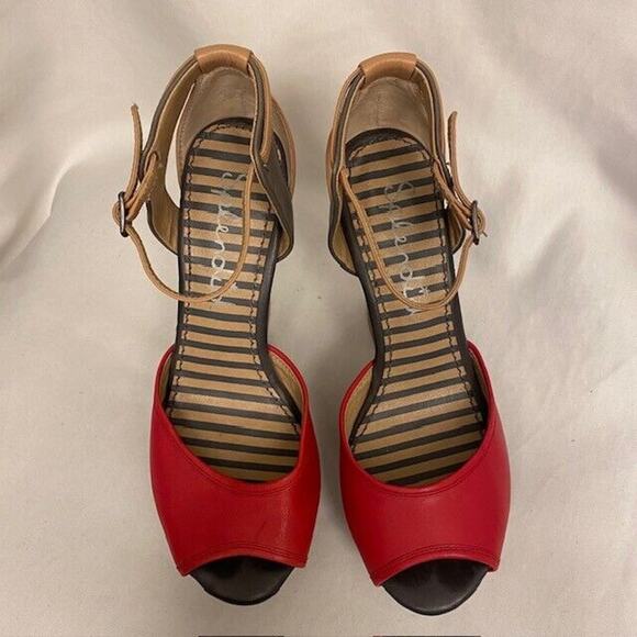 Splendid Davenport Wooden Peep Toe Platform Heels Shoes Red Tan Womens Size 7 - Picture 5 of 8